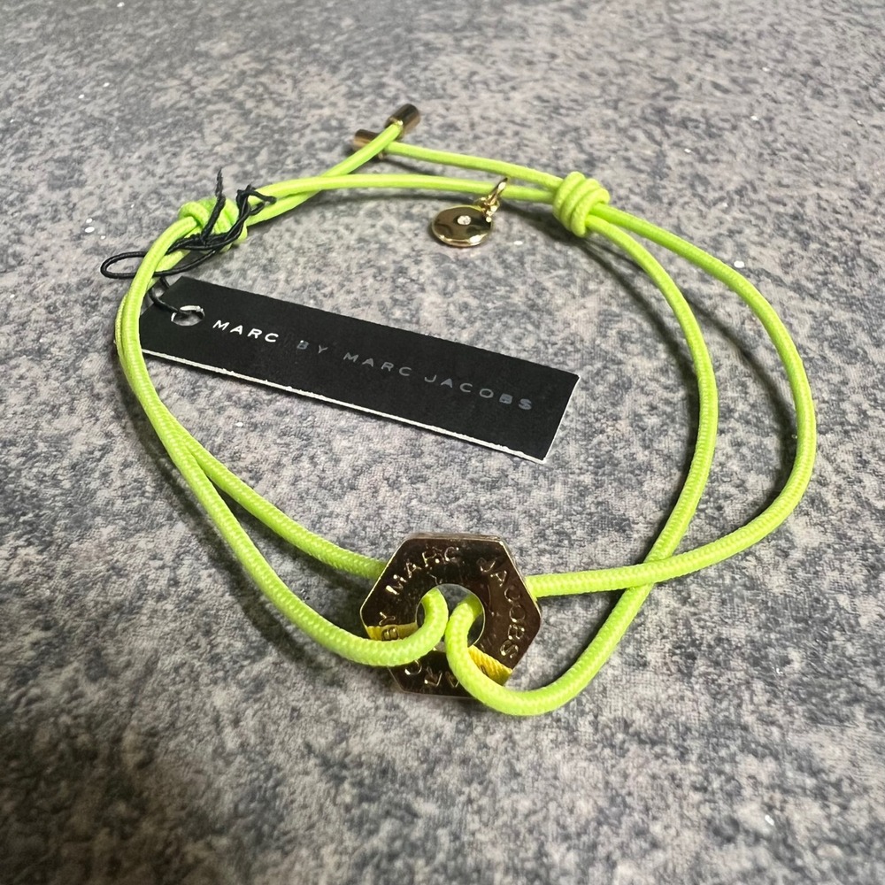 Marc by Marc Jacobs Neon Toucan Green Hex Nut Cord Bracelet M NEW